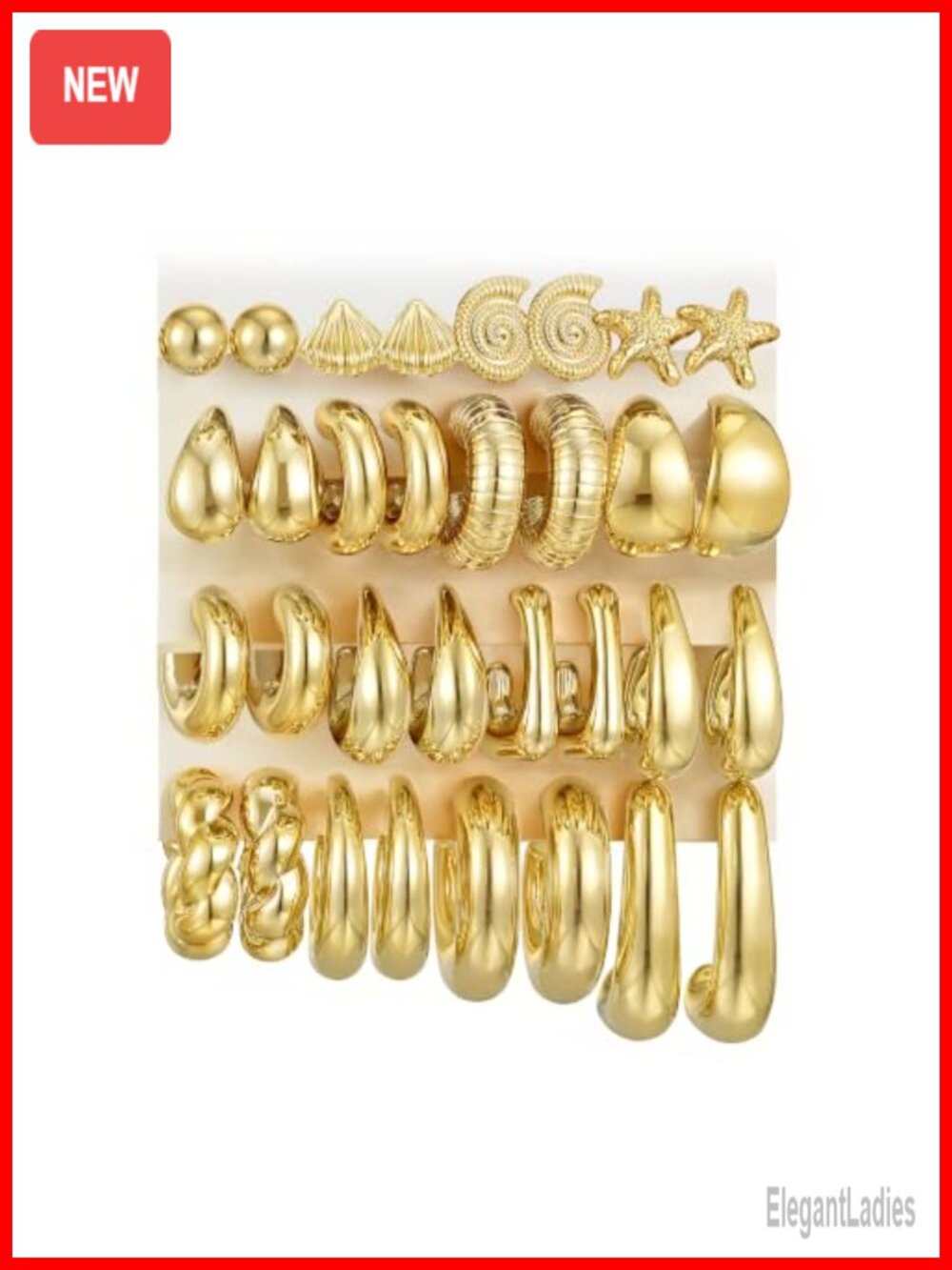 16 Pairs Gold Plated Hoop Earrings Set Chunky Statement Hypoallergenic